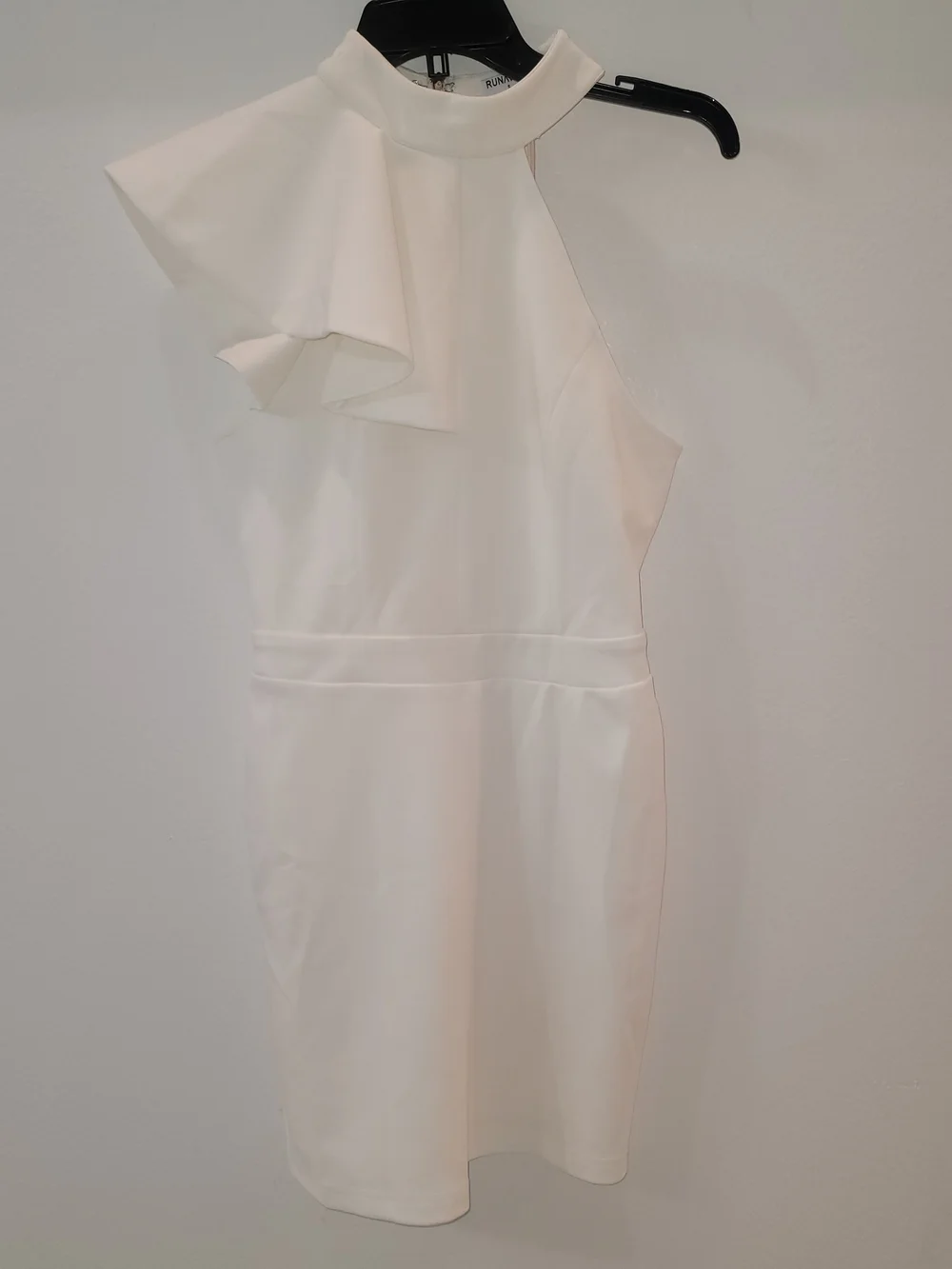 One-Shoulder White Mini Dress with Neck Tie Detail Size S/4